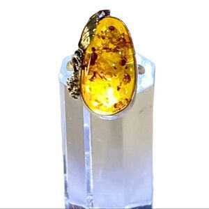 Custom Natural Baltic Amber Silver Vine Statement Ring